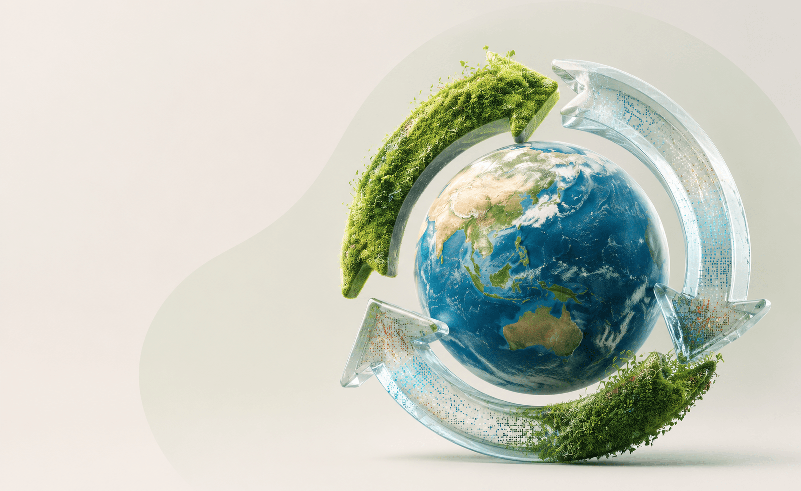 Planeta envolvido por um fluxo circular sustentável